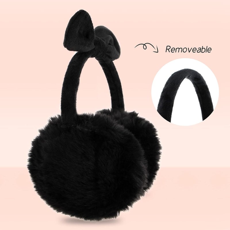 POXIMI Store Women Winter Earmuffs Girl Ski Adjustable Ear Covers for Cute Bow Ear Warmer Outdoor Earmuff Fleece Lining - Image 2